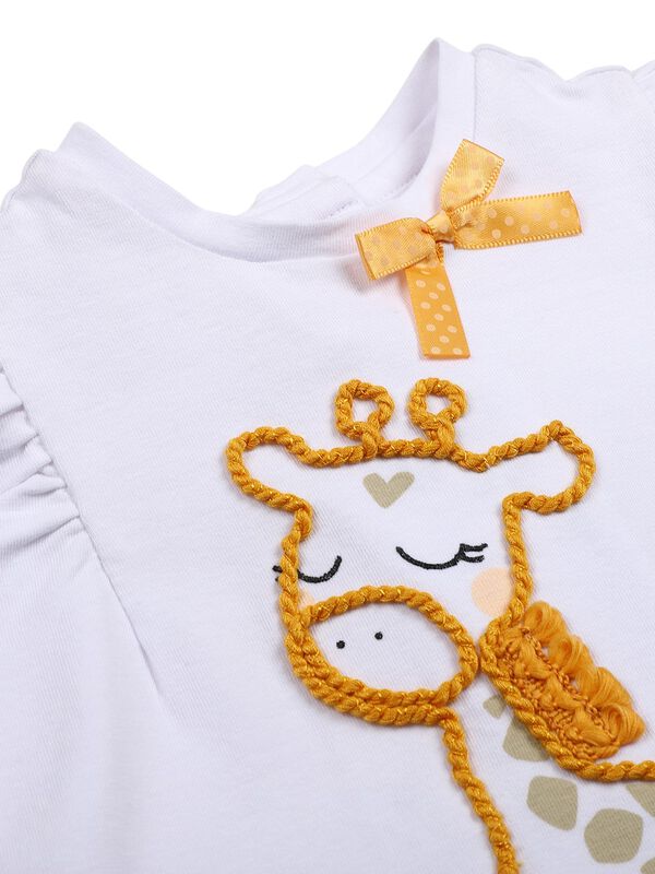 Girls White Short Sleeve Knitted T- Shirt image number 2